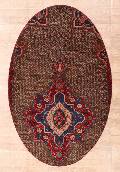 Afshon Persian Hamadan Oval Brown Blue Rug