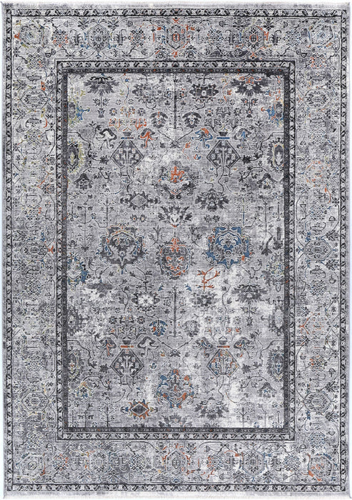 Almir Traditional Border Floral Grey Multi Rug