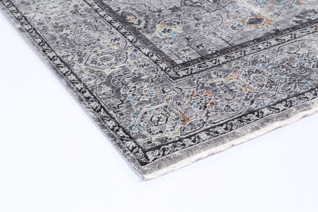 Almir Traditional Border Floral Grey Multi Rug