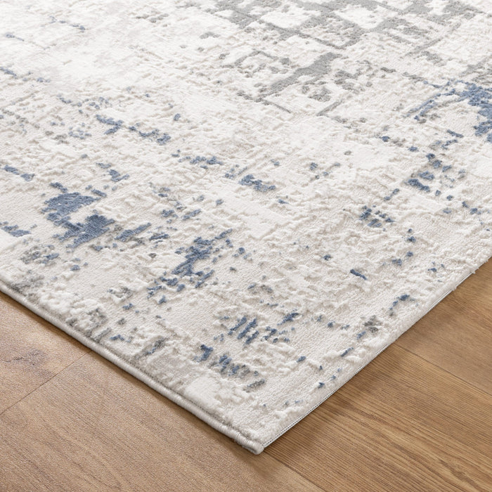 Antique Modern Distressed Lines Blue Multi Rug