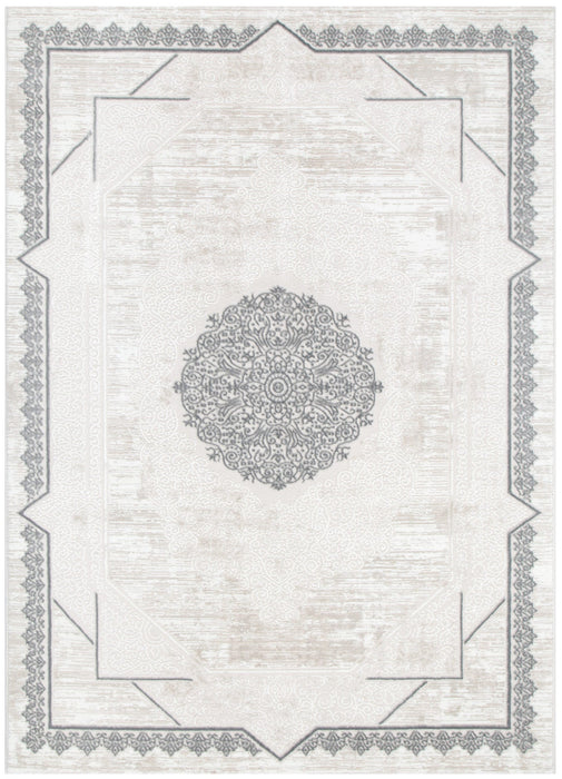 Antique Oriental Border Medallion Cream Grey Rug