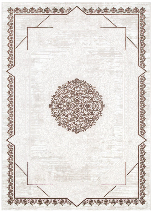 Antique Oriental Border Medallion Cream Brown Rug