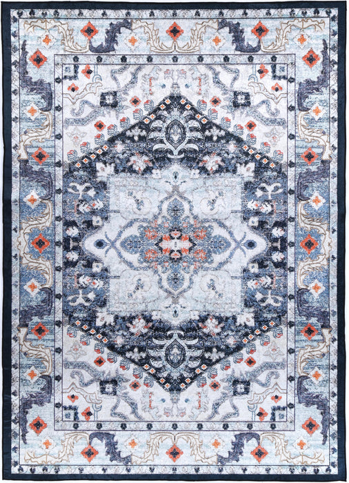 Divine Navy Multi Medallion Non-Slip Rug