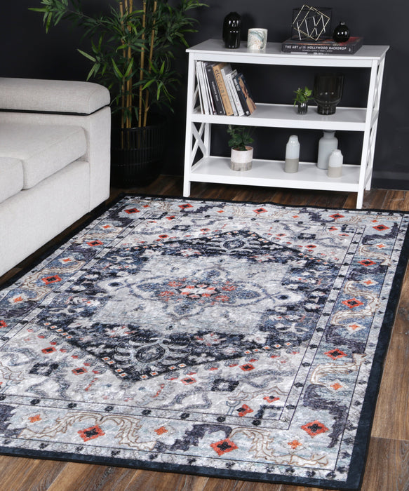 Divine Navy Multi Medallion Non-Slip Rug