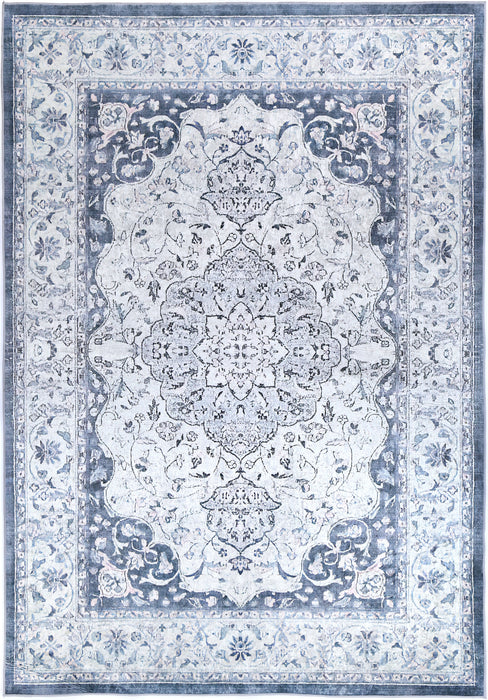 Divine Navy Medallion Non-Slip Runner Rug