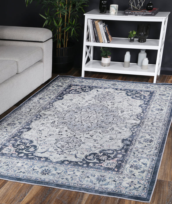 Divine Navy Medallion Non-Slip Rug