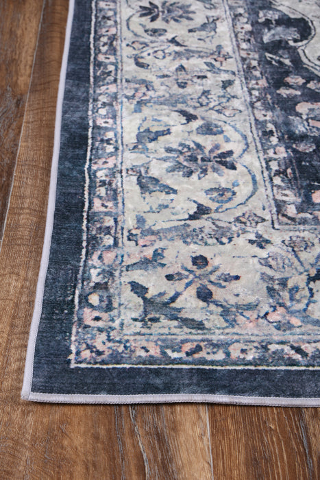 Divine Navy Medallion Non-Slip Runner Rug