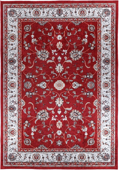 Divine Traditional Floral Border Red Non-Slip Rug