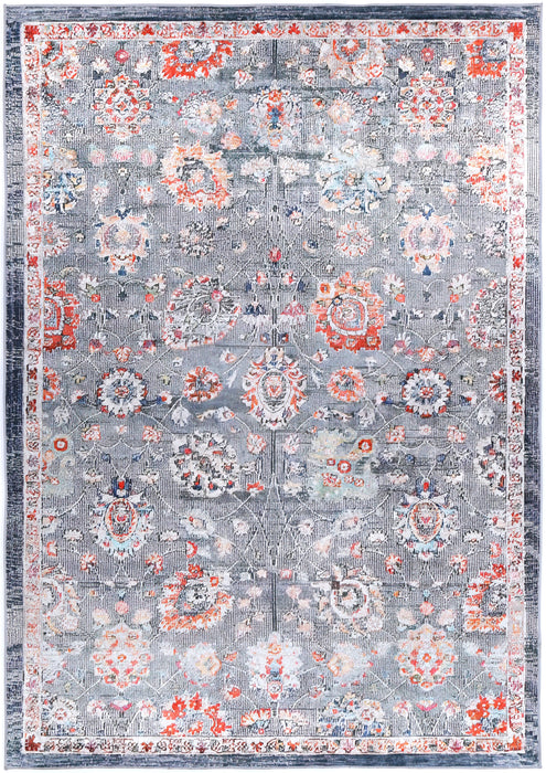 Divine Distressed Floral Grey Multi Non-Slip Runner Rug