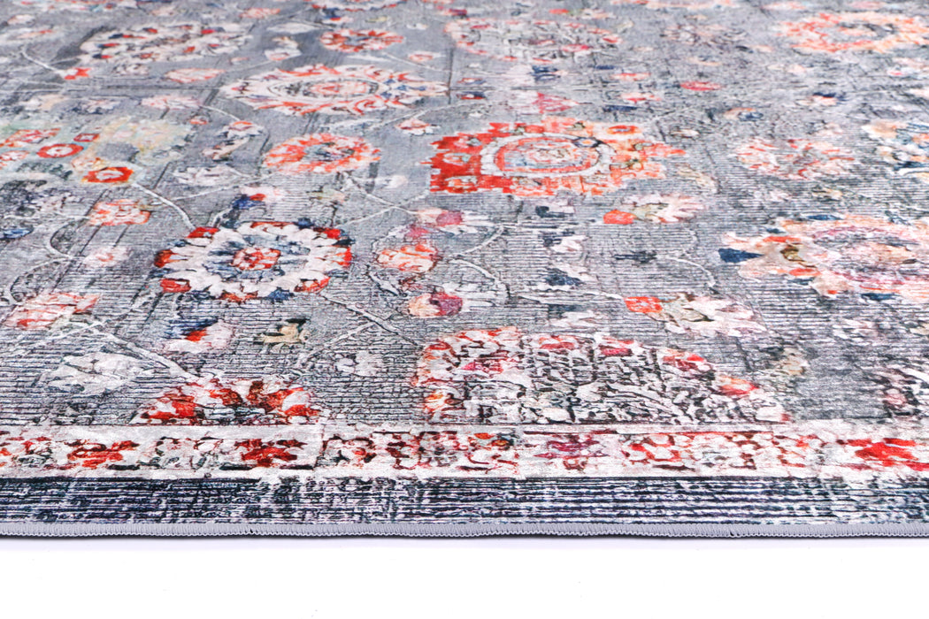 Divine Distressed Floral Grey Multi Non-Slip Runner Rug