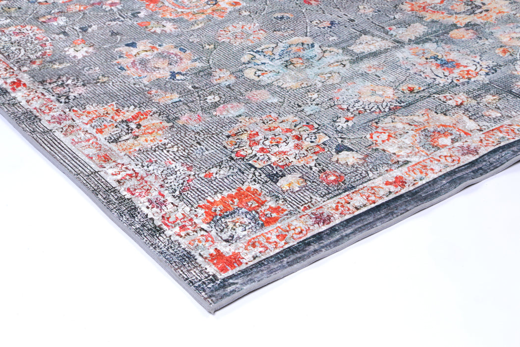 Divine Distressed Floral Grey Multi Non-Slip Runner Rug