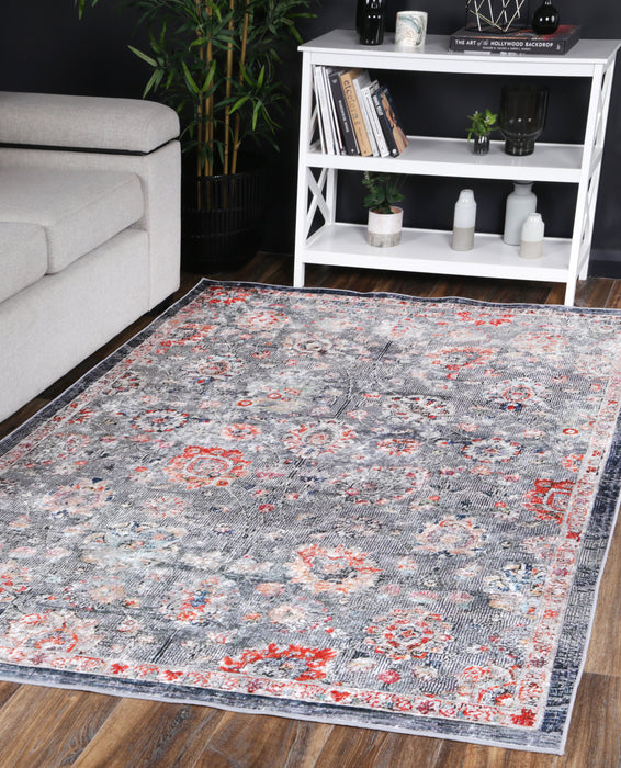 Divine Distressed Floral Grey Multi Non-Slip Rug