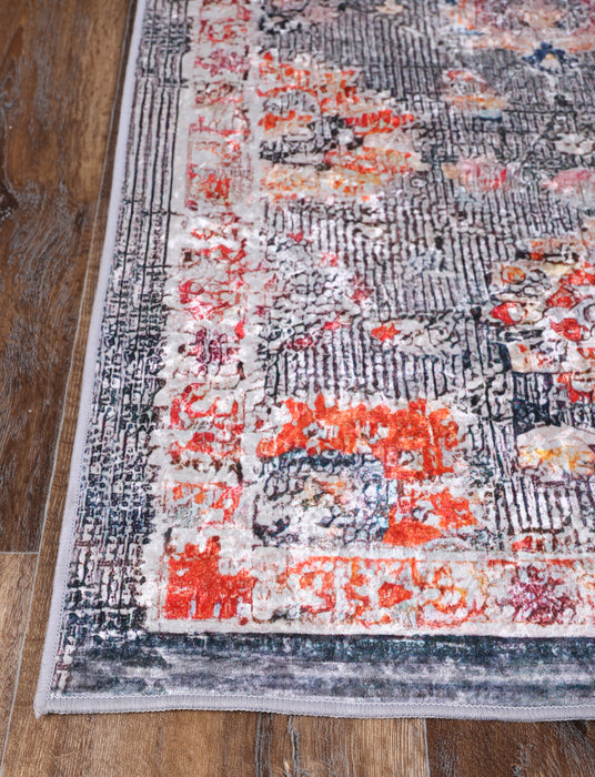 Divine Distressed Floral Grey Multi Non-Slip Runner Rug