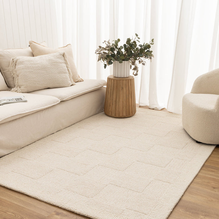 Les Nomades Plaid Cream Wool Rug