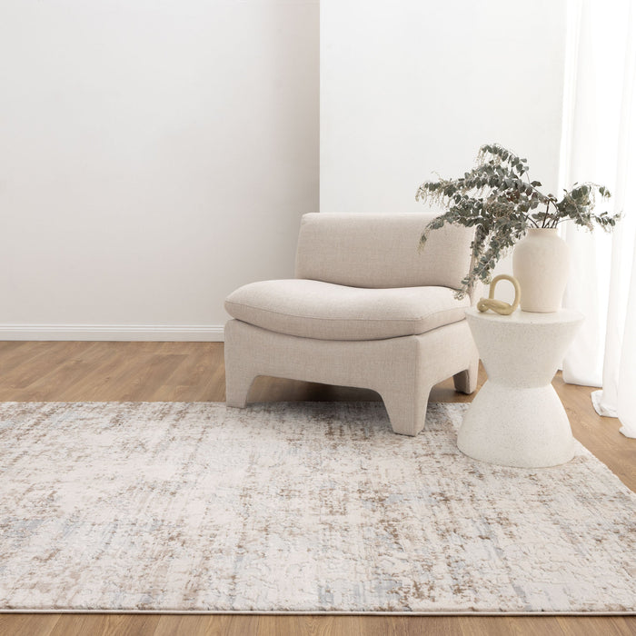 Kekchi Abstract Distressed Cream and Beige Runner Rug