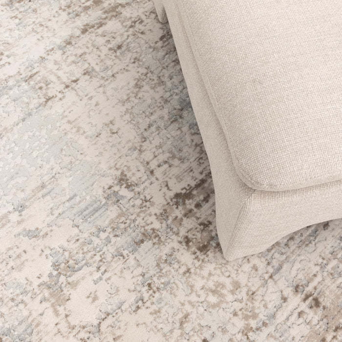 Kekchi Abstract Distressed Cream and Beige Runner Rug