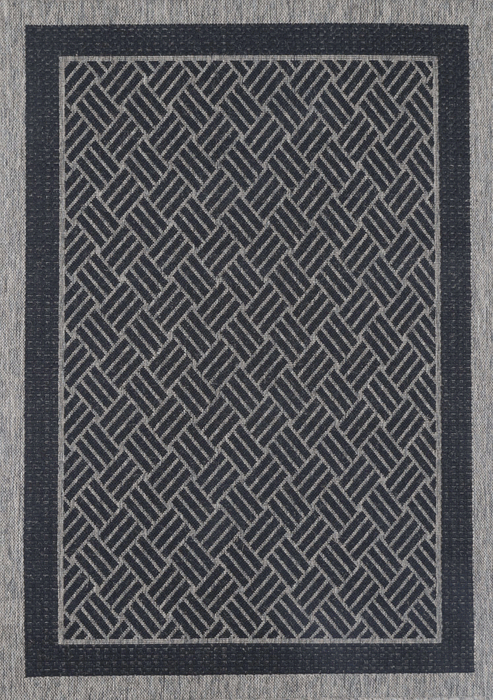 Sisalo Geometric Bordered Grey Charcoal Rug