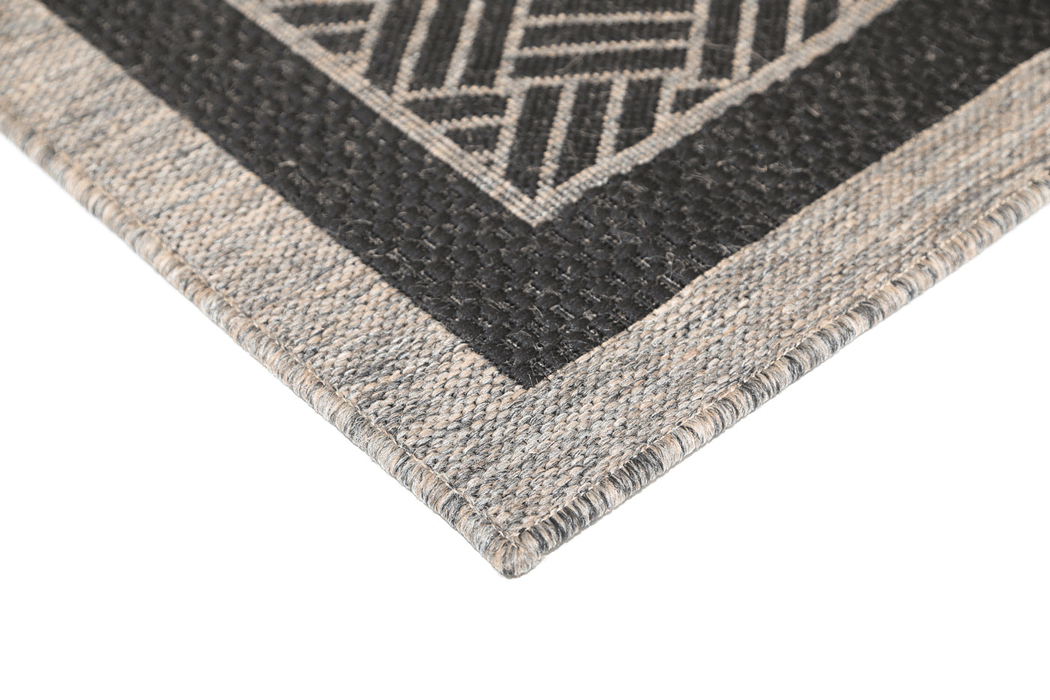 Sisalo Geometric Bordered Grey Charcoal Rug