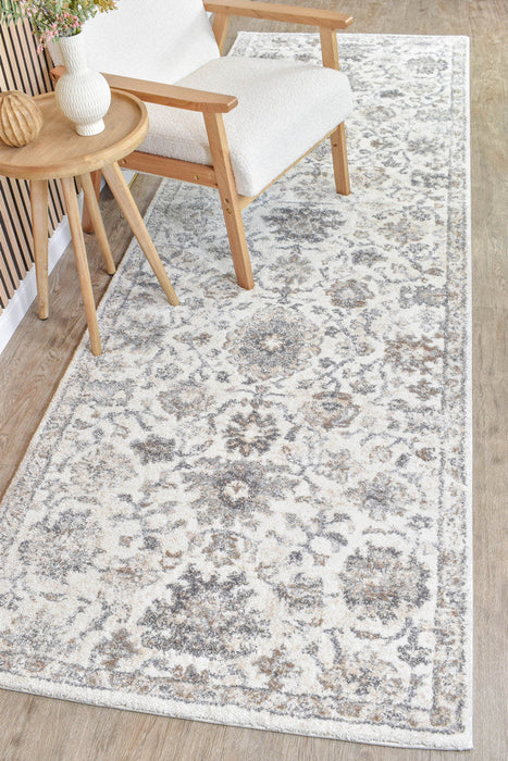 Sophia Pearl Bloom Grey Beige Runner Rug