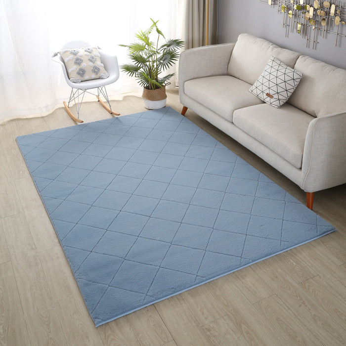 Plush Faux Fur Diamond Blue Rug