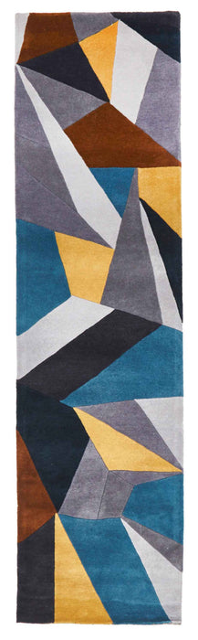 Laura Designer Wool Round Rug Blue Yellow Grey– Floorsome