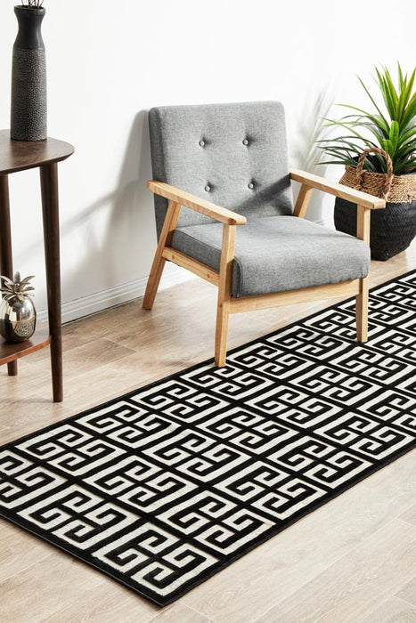 Edfu Maze Black & Gold Runner Rug