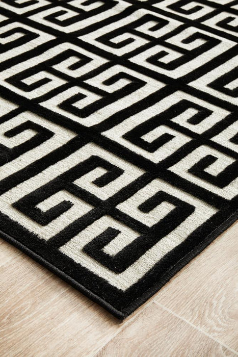 Edfu Maze Black & Gold Runner Rug