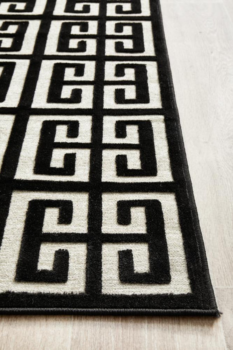 Edfu Maze Black & Gold Runner Rug