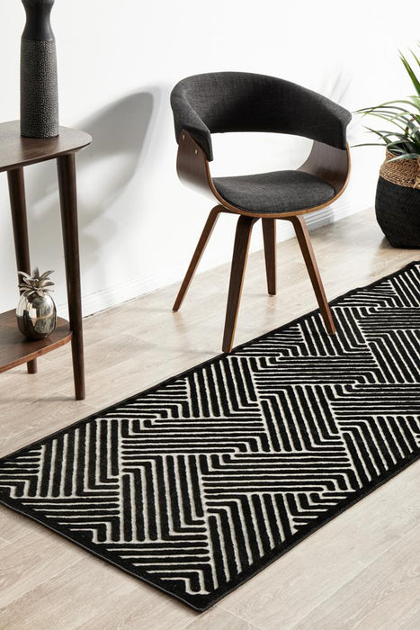 Edfu Theme Black & Gold Runner Rug