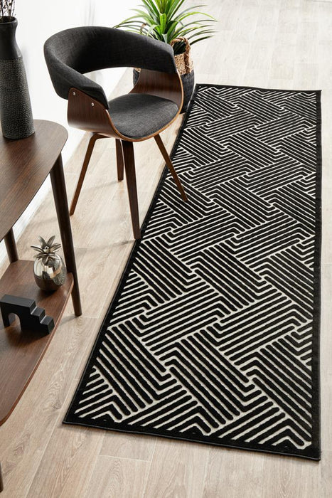 Edfu Theme Black & Gold Runner Rug